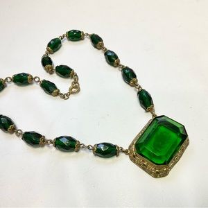 Art Deco Czech Glass Rose Reverse Carved Choker Necklace Signed Czechoslovakia